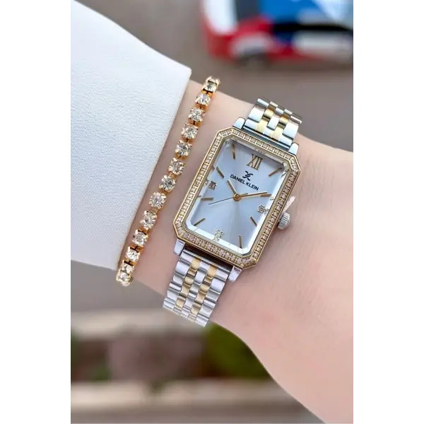 Gold Gümüş Renk Kadın Kol Saati Ve Bileklik