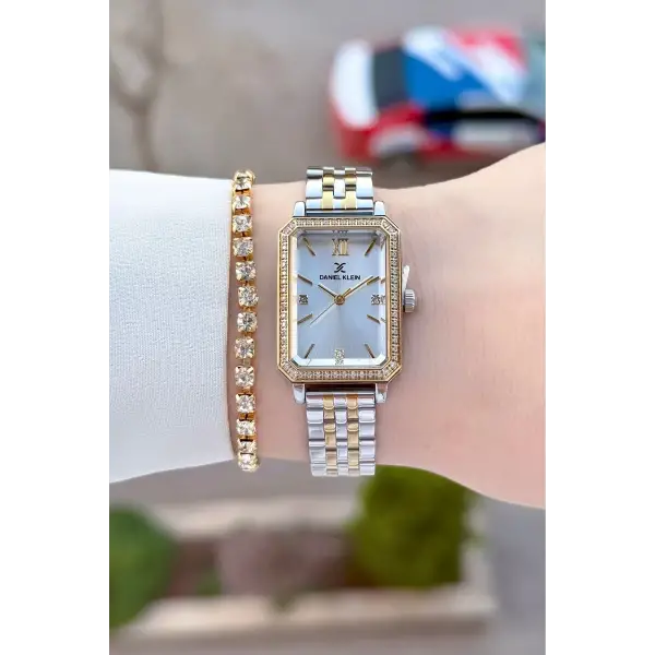 Gold Gümüş Renk Kadın Kol Saati Ve Bileklik