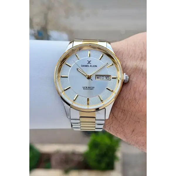Gold Gümüş Renk Takvim Ve Gün Fonksiyonlu 44 Mm Erkek Kol Saati