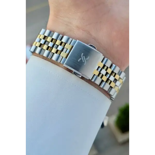 Kadranı Yeşil Kordonu Gold Gümüş Renk Takvimli Erkek Kol Saati