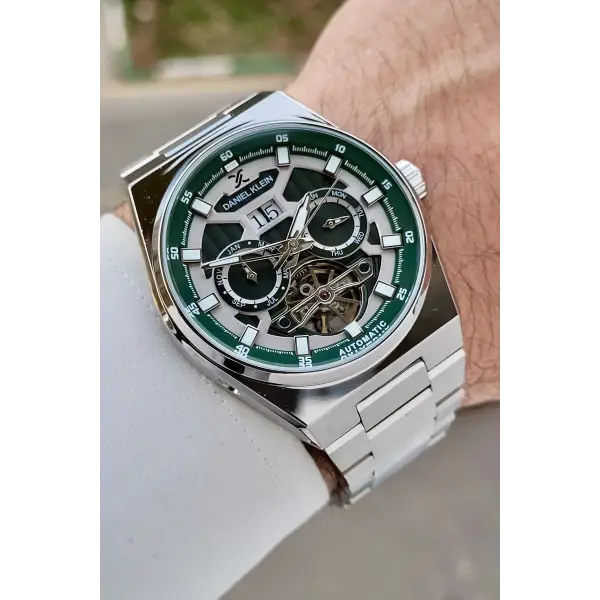 Kadranı Yeşil Kordonu Gümüş Renk Göstergeleri Aktif Otomatik Erkek Kol Saati