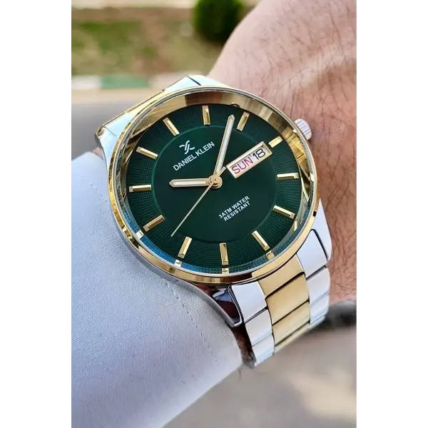 Kadranı Yeşil Gold Gümüş Renk Takvim Ve Gün Fonksiyonlu 44 Mm Erkek Kol Saati