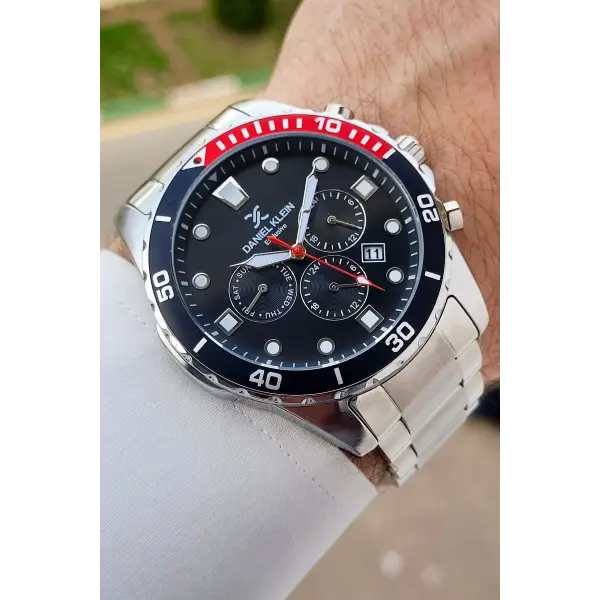 Gümüş Siyah Renk Iç Göstrgeleri Aktif Hediye Paketli Erkek Kol Saati