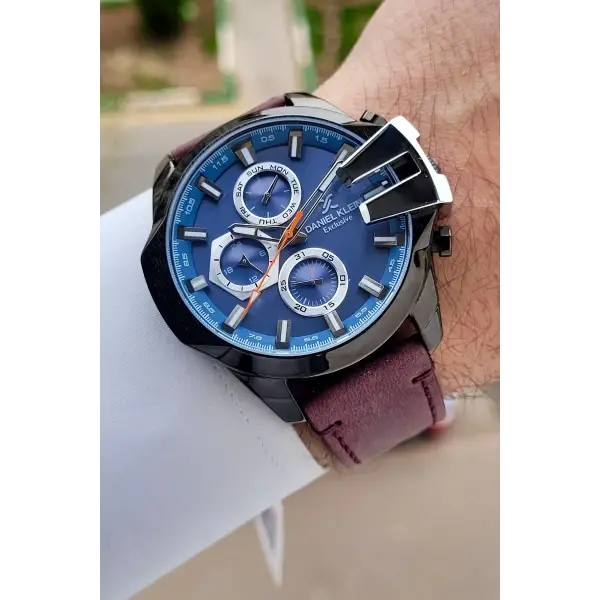 Kadranı Mavi Kordonu Kahverengi Renk Iç Göstergeleri Aktif Erkek Kol Saati