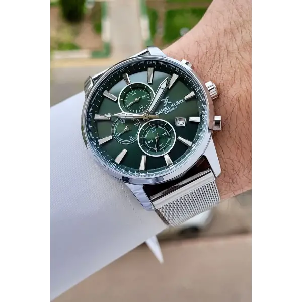 Kadranı Yeşil Kordonu Gümüş Renk 44 mm Erkek Kol Saati