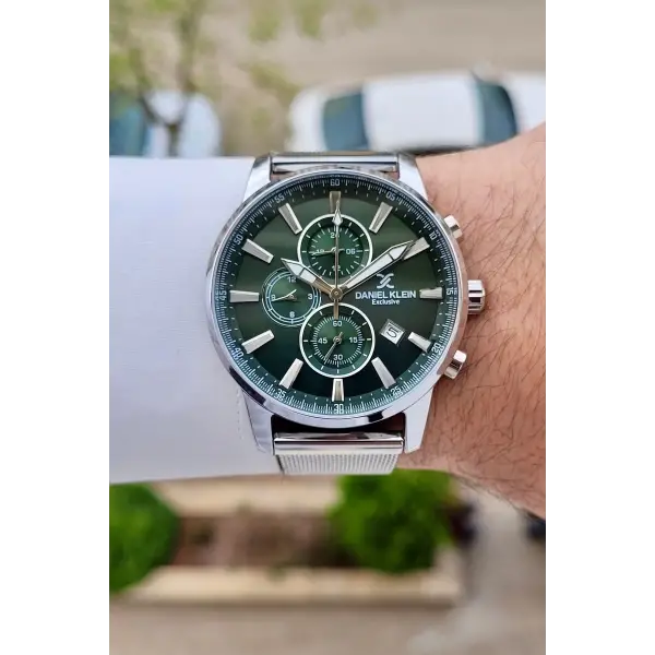 Kadranı Yeşil Kordonu Gümüş Renk 44 mm Erkek Kol Saati
