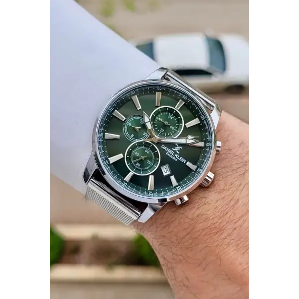 Kadranı Yeşil Kordonu Gümüş Renk 44 mm Erkek Kol Saati
