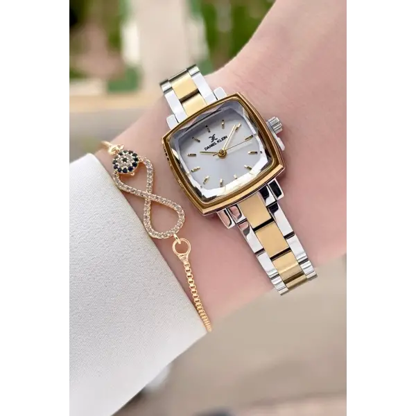 Gold Gümüş Renk Hediye Paketli Kadın Kol Saati Ve Bileklik
