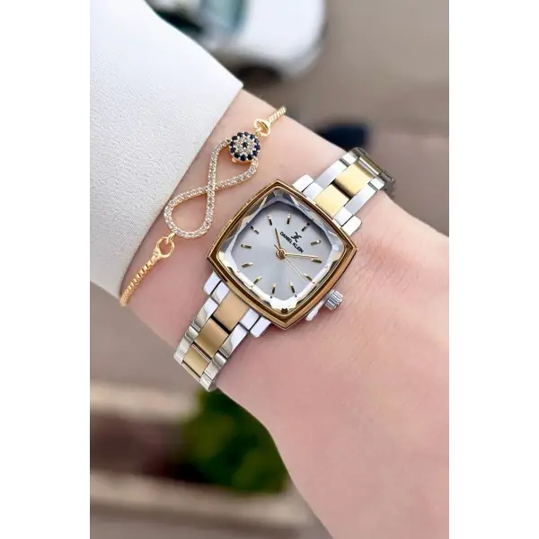 Gold Gümüş Renk Hediye Paketli Kadın Kol Saati Ve Bileklik