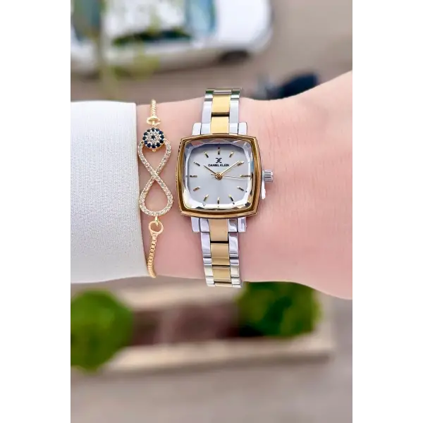 Gold Gümüş Renk Hediye Paketli Kadın Kol Saati Ve Bileklik