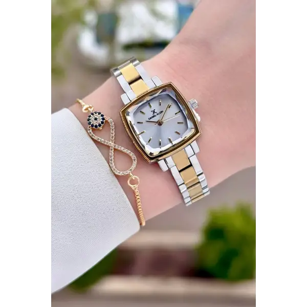 Gold Gümüş Renk Hediye Paketli Kadın Kol Saati Ve Bileklik