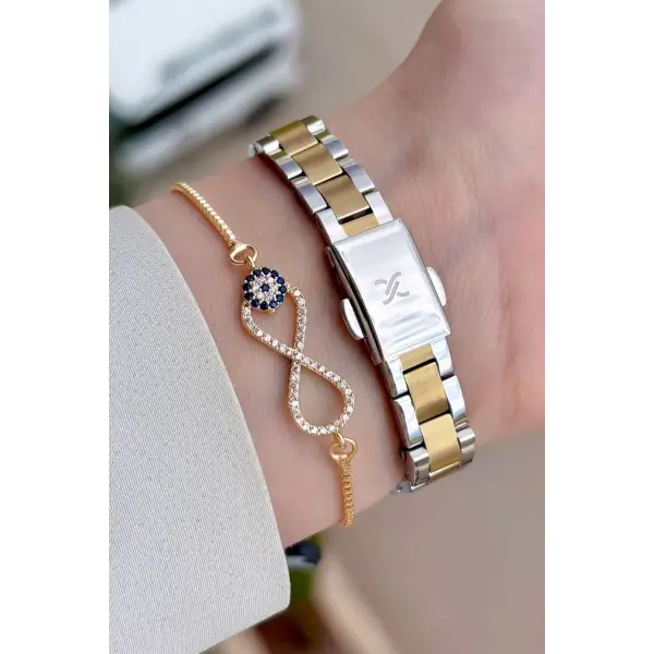 Kadranı Yeşil Gold Gümüş Renk Hediye Paketli Kadın Kol Saati Ve Bileklik