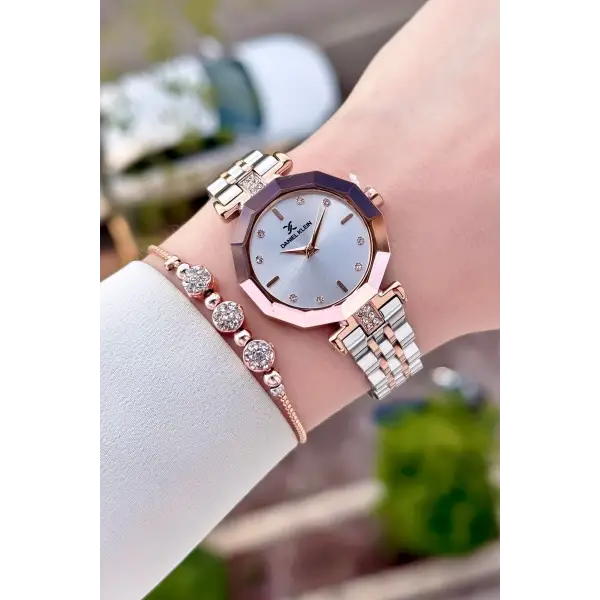 Rose Gümüş Renk Kadın Kol Saati ve Bileklik