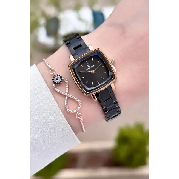 Rose Siyah Renk Kadın Kol Saati Ve Bileklik