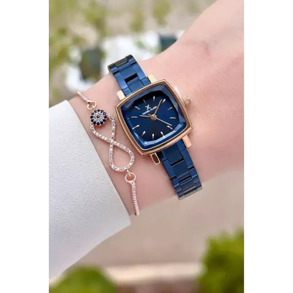 Rose Lacivert Renk Kadın Kol Saati Ve Bileklik