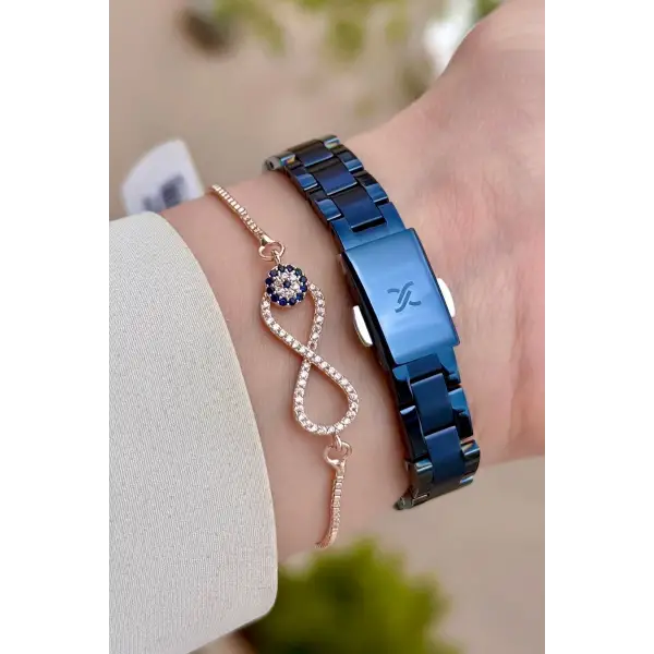 Rose Lacivert Renk Kadın Kol Saati Ve Bileklik