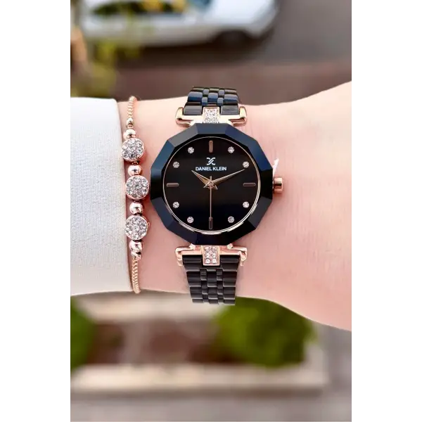 Rose Siyah Renk 30 Mm Kadın Kol Saati Ve Bileklik