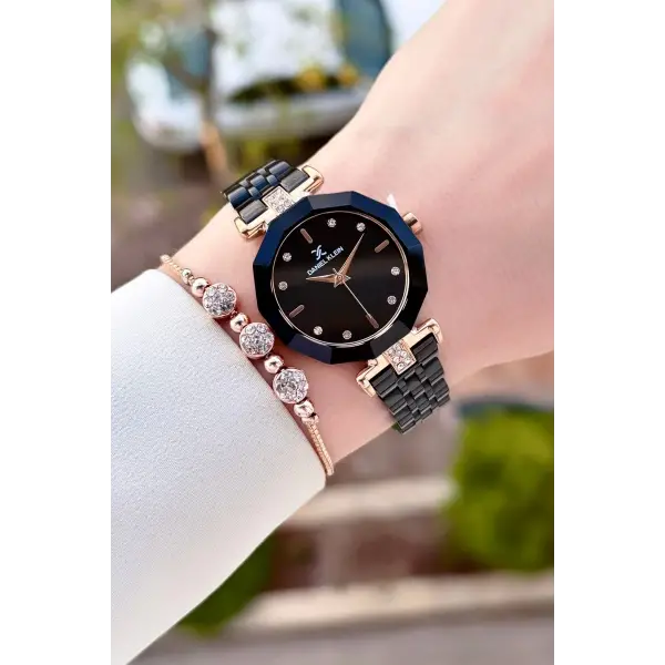 Rose Siyah Renk 30 Mm Kadın Kol Saati Ve Bileklik