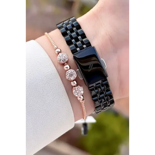 Rose Siyah Renk 30 Mm Kadın Kol Saati Ve Bileklik