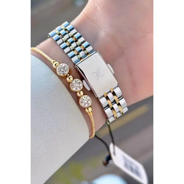 Gold Gümüş Renk 30 Mm Kadın Kol Saati Ve Bileklik