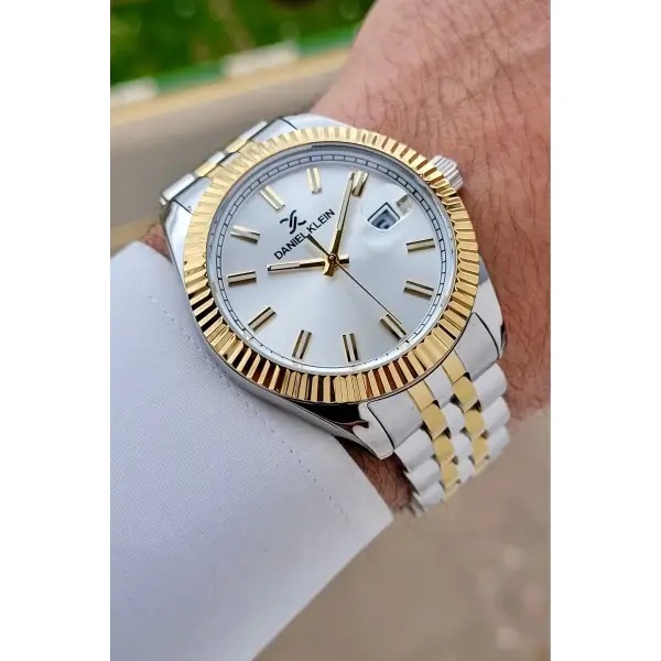 Gold Gümüş Renk 42 Mm Takvimli Erkek Kol Saati