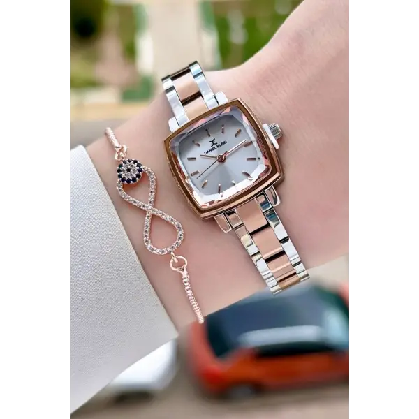 Rose Gümüş Renk Kadın Kol Saati Ve Bileklik