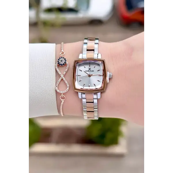 Rose Gümüş Renk Kadın Kol Saati Ve Bileklik