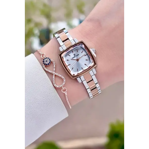 Rose Gümüş Renk Kadın Kol Saati Ve Bileklik