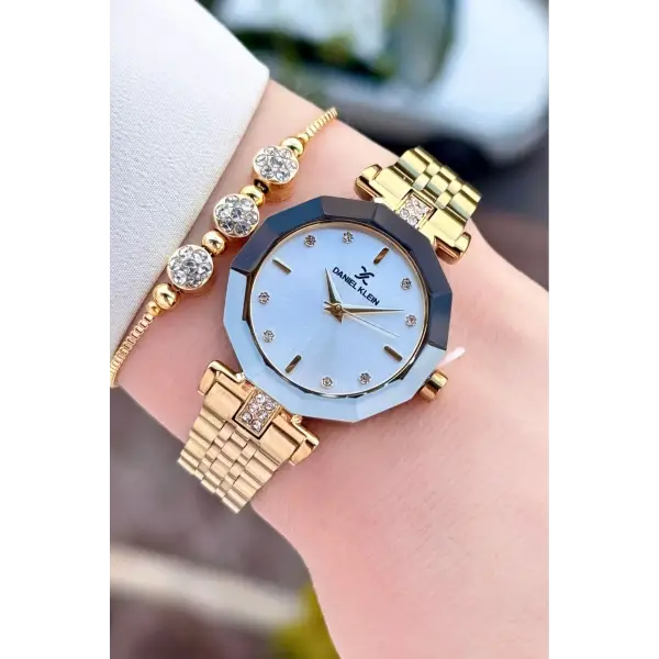 Gold Renk 30 Mm Kadın Kol Saati Ve Bileklik