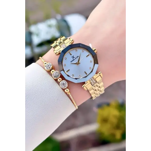 Gold Renk 30 Mm Kadın Kol Saati Ve Bileklik