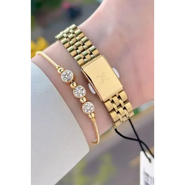 Gold Renk 30 Mm Kadın Kol Saati Ve Bileklik