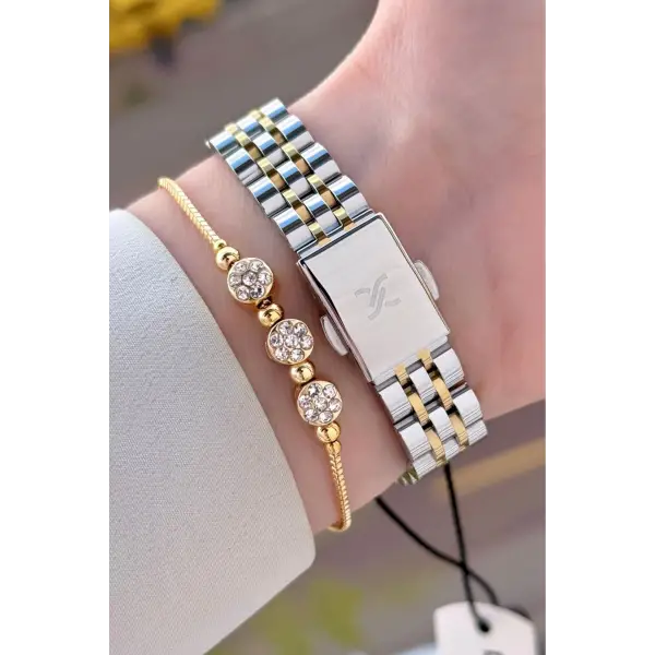 Kadranı Yeşil Kordonu Gold Gümüş Renk 30 Mm Kadın Kol Saati Ve Bileklik