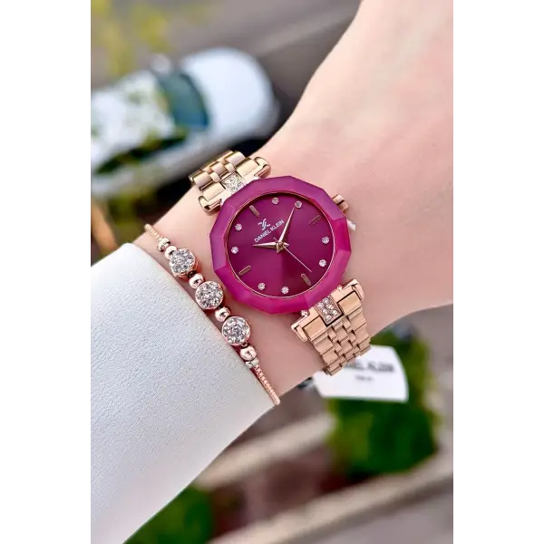 Bordo Rose Renk 30 Mm Kadın Kol Saati Ve Bileklik