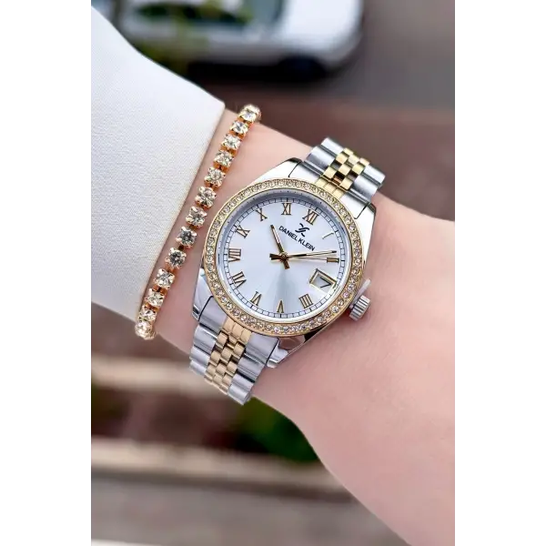 Gold Gümüş Renk 32,5 Mm Takvimli Kadın Kol Saati Ve Bileklik