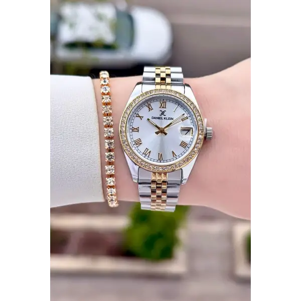 Gold Gümüş Renk 32,5 Mm Takvimli Kadın Kol Saati Ve Bileklik