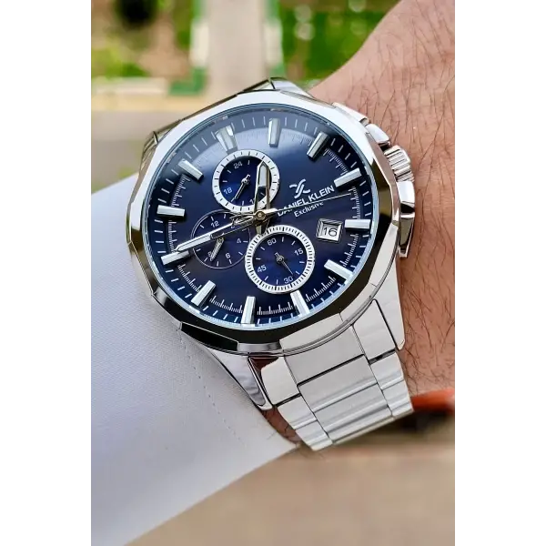 Kadranı Lacivert Kordonu Gümüş Renk 45 Mm Iç Göstergeleri Aktif Erkek Kol Saati