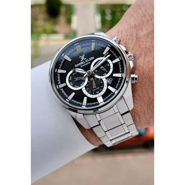 Kadranı Siyah Kordonu Gümüş Renk 44 Mm Erkek Kol Saati