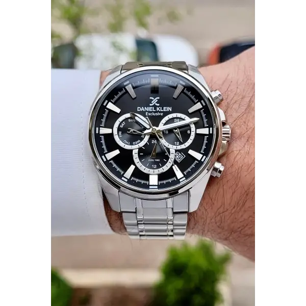 Kadranı Siyah Kordonu Gümüş Renk 44 Mm Erkek Kol Saati