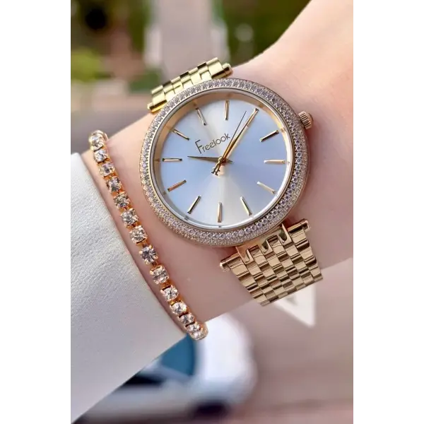 Gold Renk 38 mm Kadın Kol Saati ve Bileklik