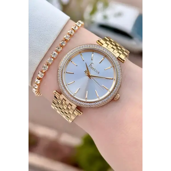 Gold Renk 38 mm Kadın Kol Saati ve Bileklik