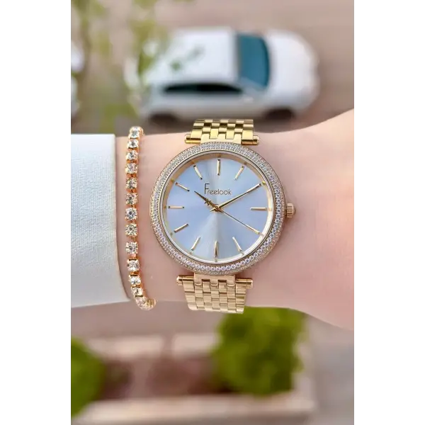 Gold Renk 38 mm Kadın Kol Saati ve Bileklik