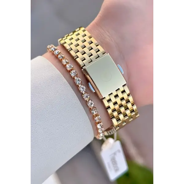 Gold Renk 38 mm Kadın Kol Saati ve Bileklik