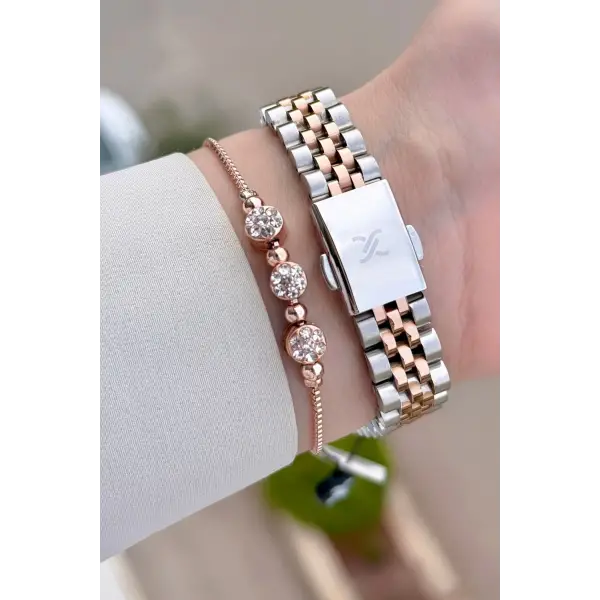 Kadranı Yeşil Kordonu Rose Gümüş Renk Hediye Paketli Kadın Kol Saati Ve Bileklik