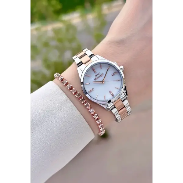 Rose Gümüş Renk 30 Mm Kadın Kol Saati Ve Bileklik