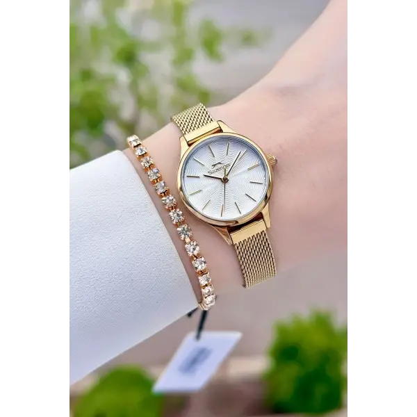 Gold Renk 25 Mm Kadın Kol Saati Ve Bileklik