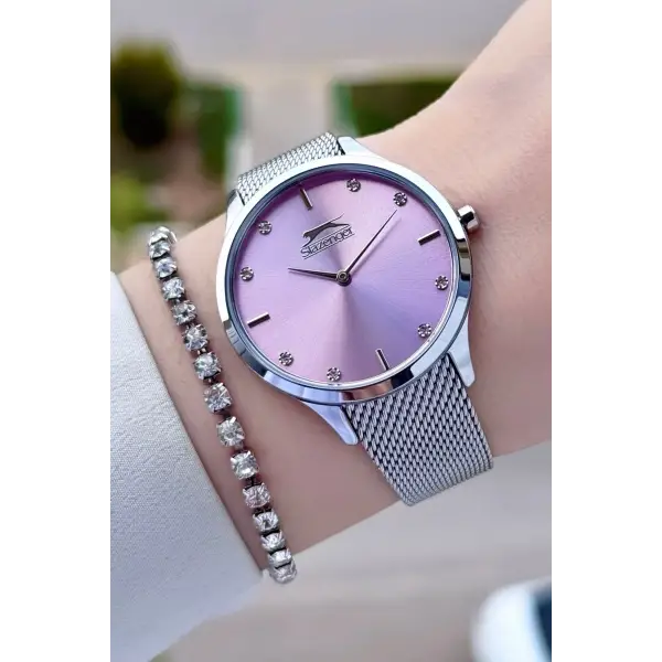 Kadranı Pembe Kordonu Gümüş Renk Hediye Paketli Kadın Kol Saati Ve Bileklik