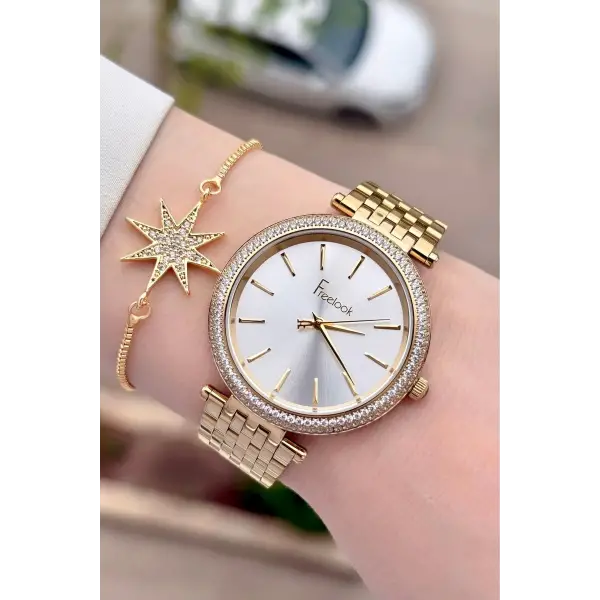 Gold Renk 38 Mm Kadın Kol Saati Ve Bileklik