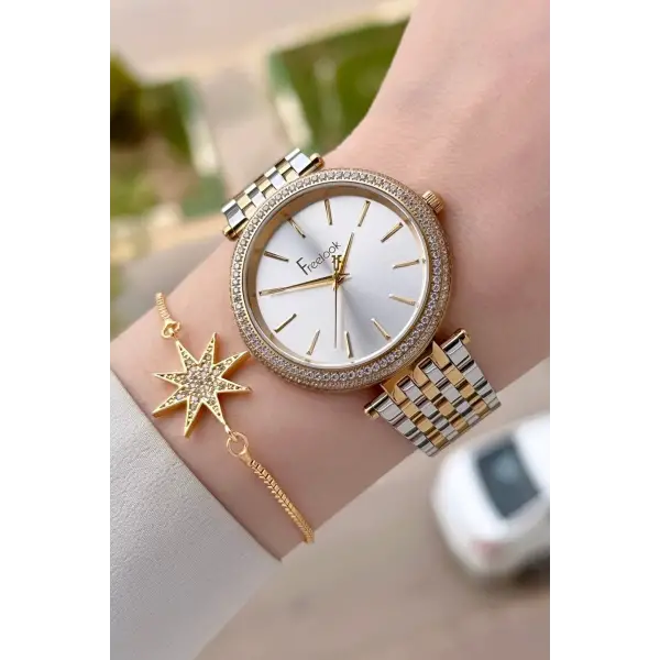 Gold Gümüş Renk 38 Mm Kadın Kol Saati Ve Bileklik