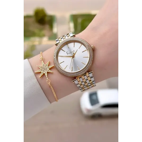 Gold Gümüş Renk 38 Mm Kadın Kol Saati Ve Bileklik