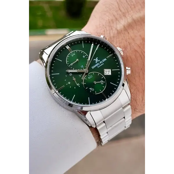 Kadranı Yeşil Kordonu Gümüş Renk 42 Mm Erkek Kol Saati